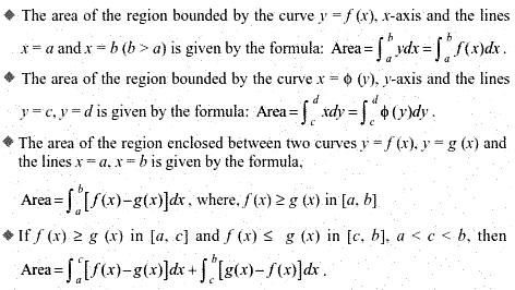 Formulas and definitions of application of integrals